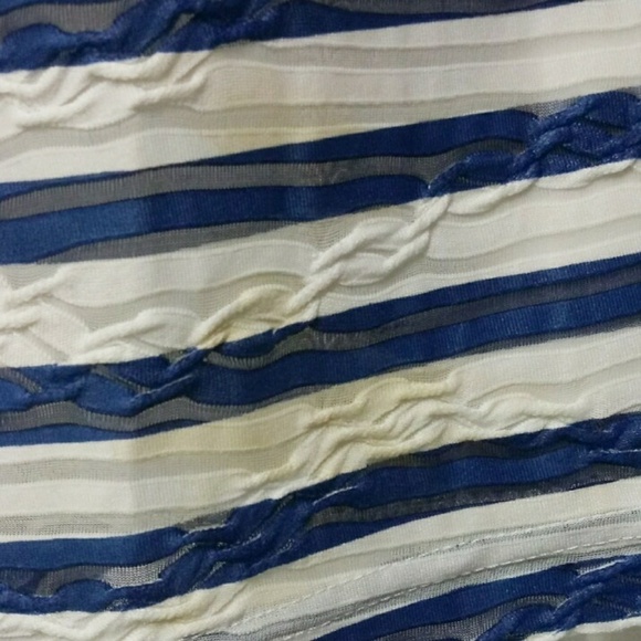 Cathy Daniels Blue White Striped Sheer Tulle Detail Scoop Neck Long Sleeve Top - Picture 7 of 8